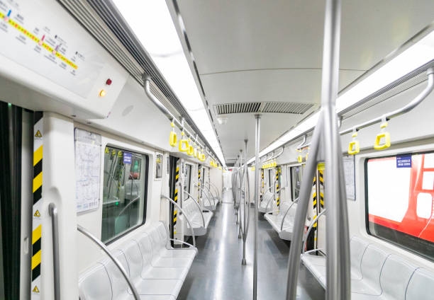 December 15, 2019 - Kolkata, India: Fully packed Kolkata subway metro train interior