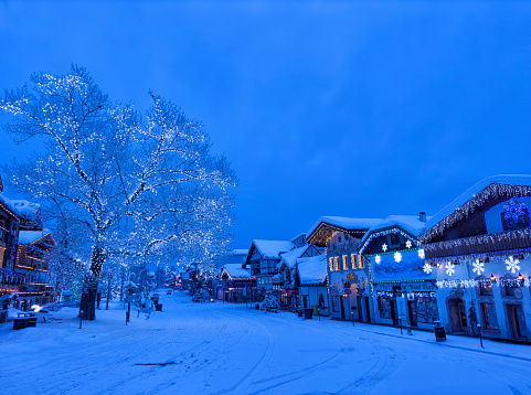 Snowy morning in town of Leavenworth, Washington, USA