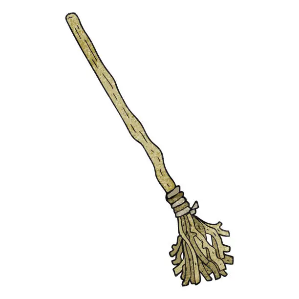 Vector illustration of freehand textured cartoon witch's broom