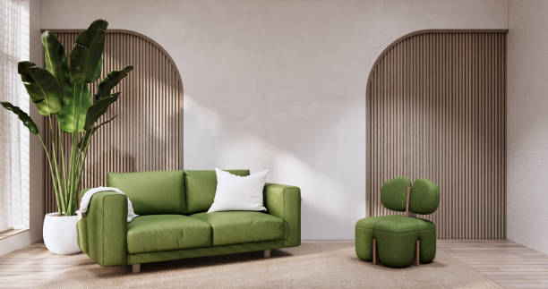 istock Muji Sofa armchair on Living room empty japandi style. 1456697970