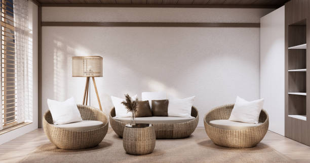 istock Muji Sofa armchair on Living room empty japandi style. 1456697986