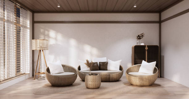 istock Muji Sofa armchair on Living room empty japandi style. 1456697987