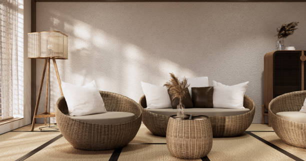istock Muji Sofa armchair on Living room empty japandi style. 1456697988