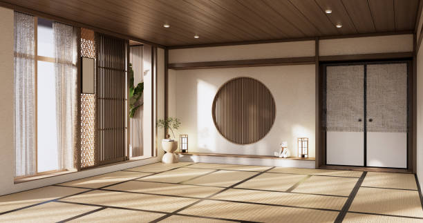 istock Muji style, Empty wooden room,Cleaning japandi room interior, 1456698009