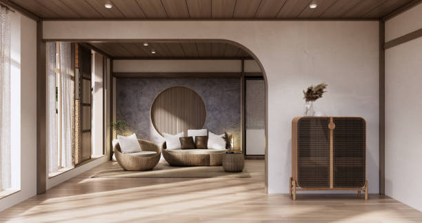 istock Muji Sofa armchair on Living room empty japandi style. 1456698019