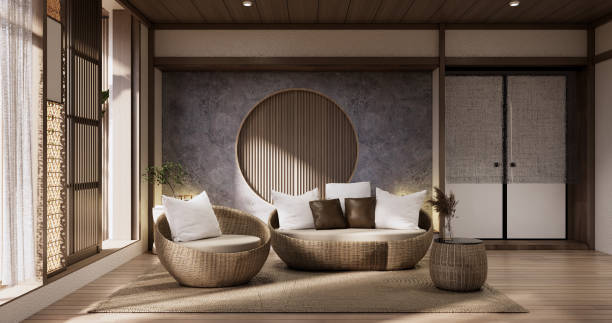 istock Muji Sofa armchair on Living room empty japandi style. 1456698020
