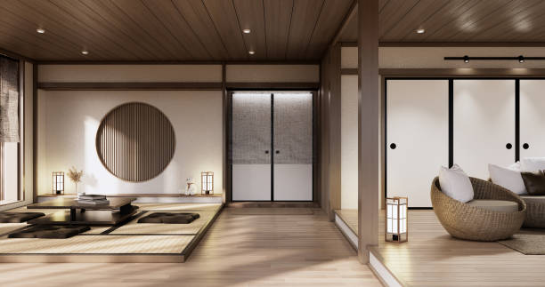 istock Muji Sofa armchair on Living room empty japandi style. 1456698092