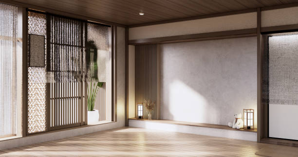 istock Muji style, Empty wooden room,Cleaning japandi room interior, 1456698268