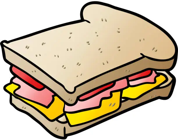 Vector illustration of cartoon ham cheese tomato sandwich