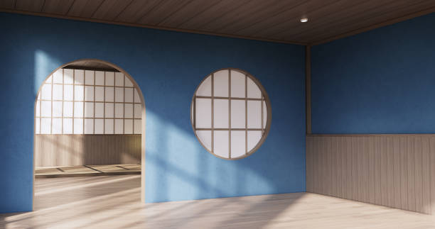 istock Cleaning room, Modern room empty blue wall on tiles floor 1456699556