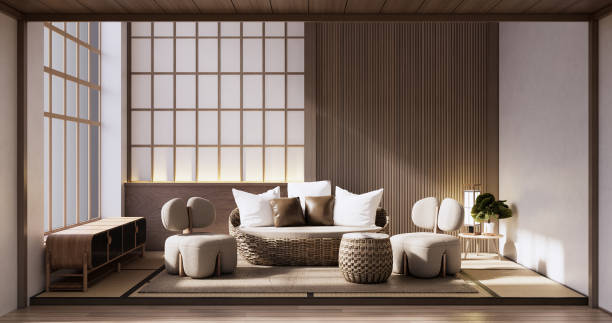 istock Muji Sofa armchair on Living room empty japandi style. 1456699566