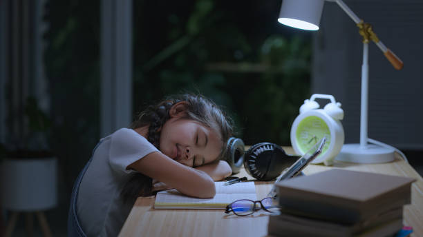 istock Online Homeschool with a laptop at home at night. 1456702069