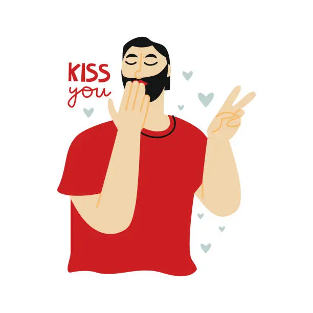 Vector illustration of A man blowing kisses and showing v-sign