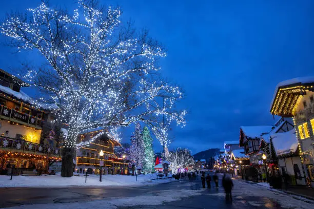 Photo of Blue hour in Town of Leavenworth in winter, Washington, USA