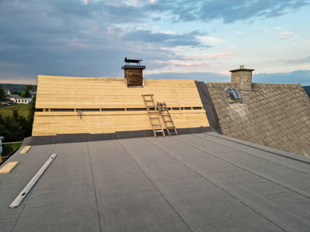 instalação de novas placas de telhado na construção do telhado montado na casa - dachdecken - fotografias e filmes do acervo