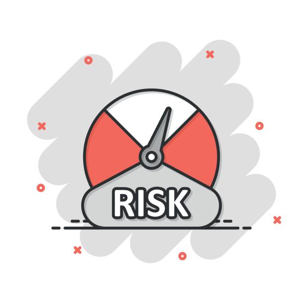 ilustrações de stock, clip art, desenhos animados e ícones de risk meter icon in comic style. rating indicator cartoon vector illustration on white isolated background. fuel level sign splash effect business concept. - the media