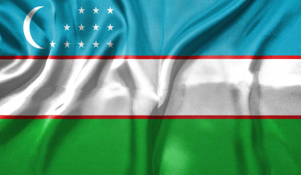 istock Uzbekistan flag wave highly detailed realistic 3D rendering. 1456707670