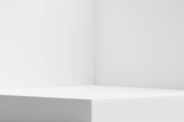 istock Empty room interior white pedestal product presentation platform showroom floor scene abstract background concept 3d rendering 1456708245