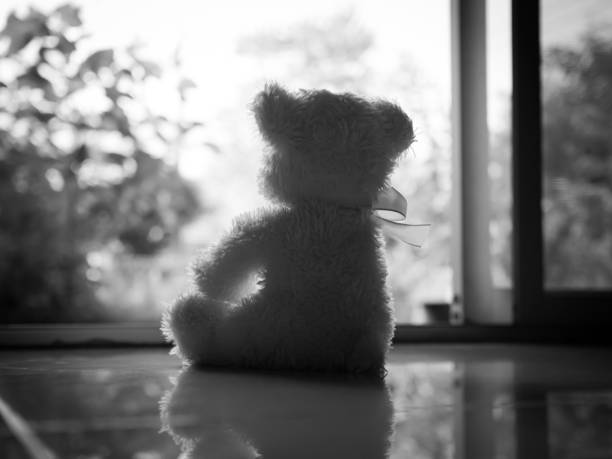 istock Beddy Bear Sitting with Window in Home,Black White Photography 1456713045