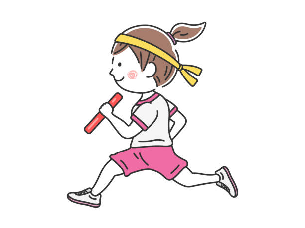 An illustration of a girl running with a baton in the relay of the athletic meet. An illustration of a girl running with a baton in the relay of the athletic meet. hachimaki stock illustrations