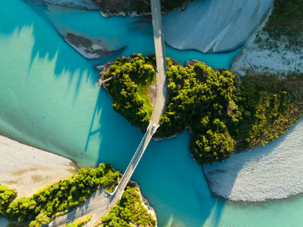 istock Transport passing over bridge connecting two sides of town, 1456717771