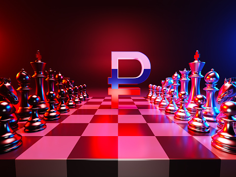 Russian ruble currency sign Chess Concept
