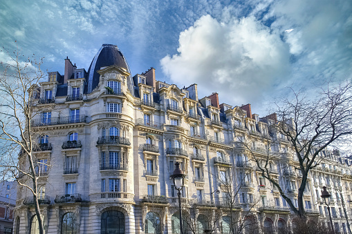 Paris, typical facade, building boulevard Richard-Lenoir, in the 11e arrondissement