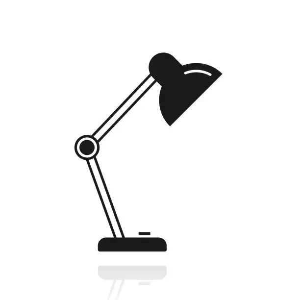 Vector illustration of Desk Lamp. Icon with reflection on white background