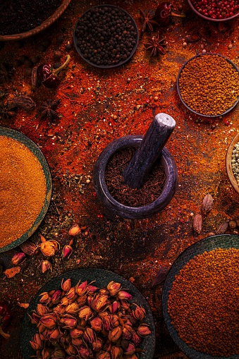 Flat lay of colorful mix of spices