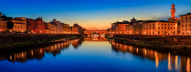 istock Famous Ponte Vecchio bridge and Palazzo Vecchio at sunset, Florence, Italy 1456722543