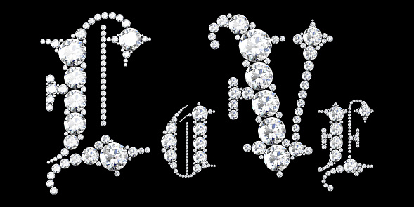 Text from diamonds love (high resolution 3D image) 3d rendering,