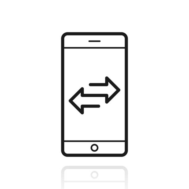 übertragung mit smartphone. symbol mit reflexion auf weißem hintergrund - vector interface icons arrow sign two objects stock-grafiken, -clipart, -cartoons und -symbole