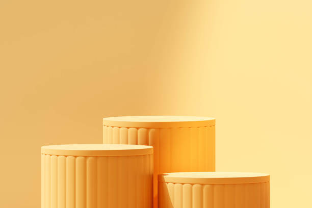 istock Yellow product display stand podium with light empty scene product presentation mockup abstract background concept 3d rendering 1456725316