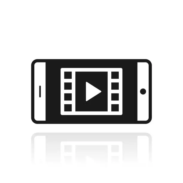 Vector illustration of Watch video on smartphone. Icon with reflection on white background