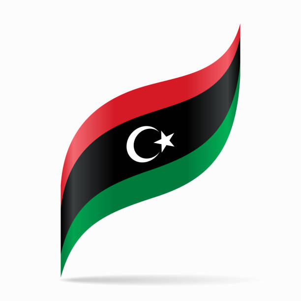 illustrazioni stock, clip art, cartoni animati e icone di tendenza di bandiera libica sfondo astratto ondulato. illustrazione vettoriale. - libyan flag
