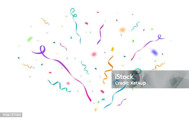 Celebration Background Template With Confetti And Red Ribbons Stock  Illustration - Download Image Now - iStock
