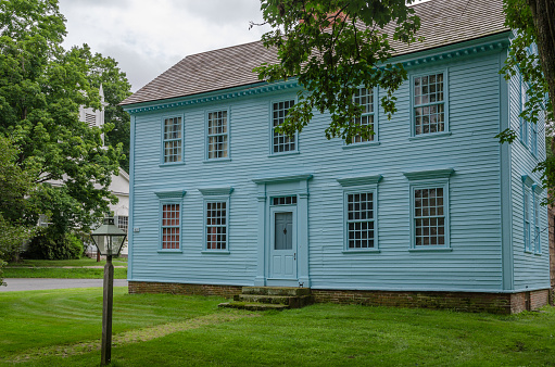 Historic Deerfield, Massachusetts, USA - July 2, 2013. Historic building, built in 1747. The Old Deerfield Historic District is an openly accessible open-air museum.