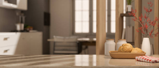istock Copy space on tabletop with and decor over blurred kitchen and dining room in the background 1456741466