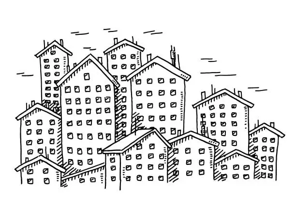 Vector illustration of City Apartment Buildings Drawing