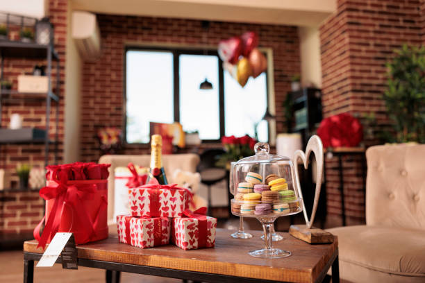 istock Empty apartment filled with romantic presents and red roses 1456743220