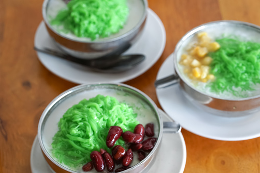 Malaysia tradition iced sweet dessert known as Cendol in selective focus