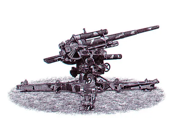 Vector illustration of WWII German Artillery with Glitch Technique