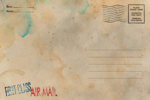 istock Backside of old postcard with dirty stains 1456745559