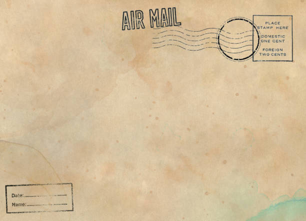 istock Backside of blank airmail postcard with dirty stain 1456746065