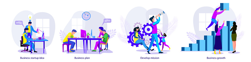 Teamwork concept and character set . Groups of people work in teams together at business corporate projects for common goal. Working process with different tasks.