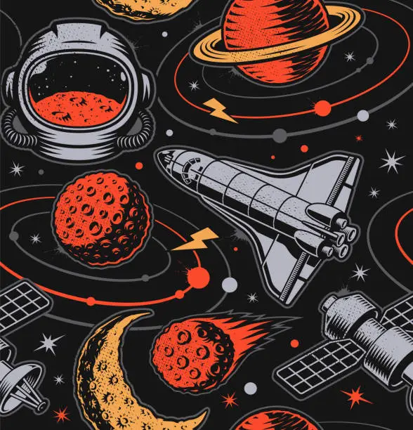 Vector illustration of Vector space seamless pattern in vintage style