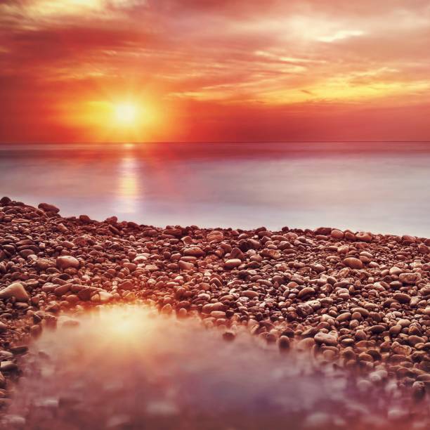 istock Beautiful beach landscape on sunset 1456749179