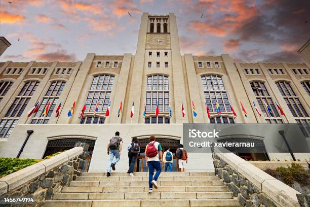 College Students Arriving For Night School Stock Photo - Download Image Now - Campus, University, Education