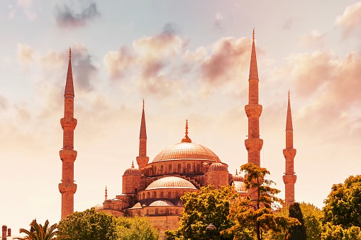 Blue mosque of Istanbul or The Sultan Ahmed Mosque, famous religious landmark, great touristic place, Turkey