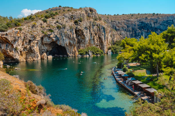 Lake Vouliagmeni, in Vouliagmeni, Greece stock photo